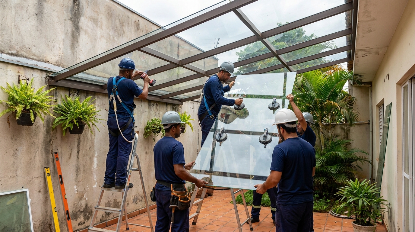 Instalação de cobertura de vidro em Belo Horizonte-MG