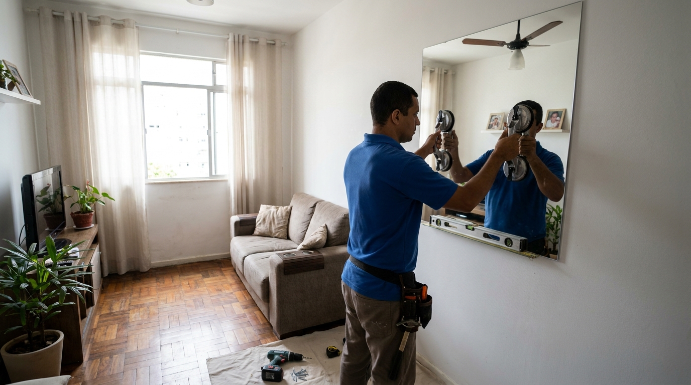 Espelho sob medida com parquet em Belo Horizonte-MG