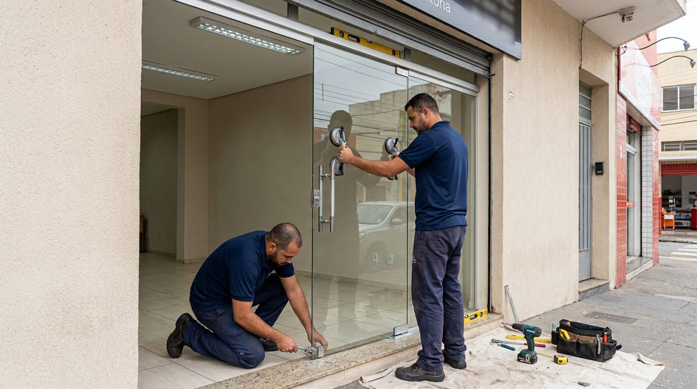 Porta de vidro com puxador inox em Belo Horizonte-MG